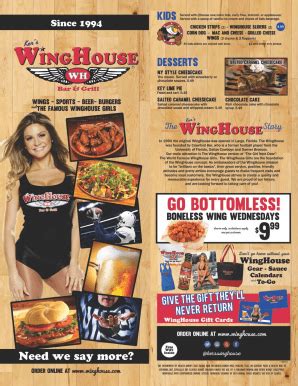 the winghouse|the winghouse menu.